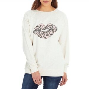 Wildfox Leopard Print Kiss Lips Statement Crewneck Sweatshirt Size Medium
